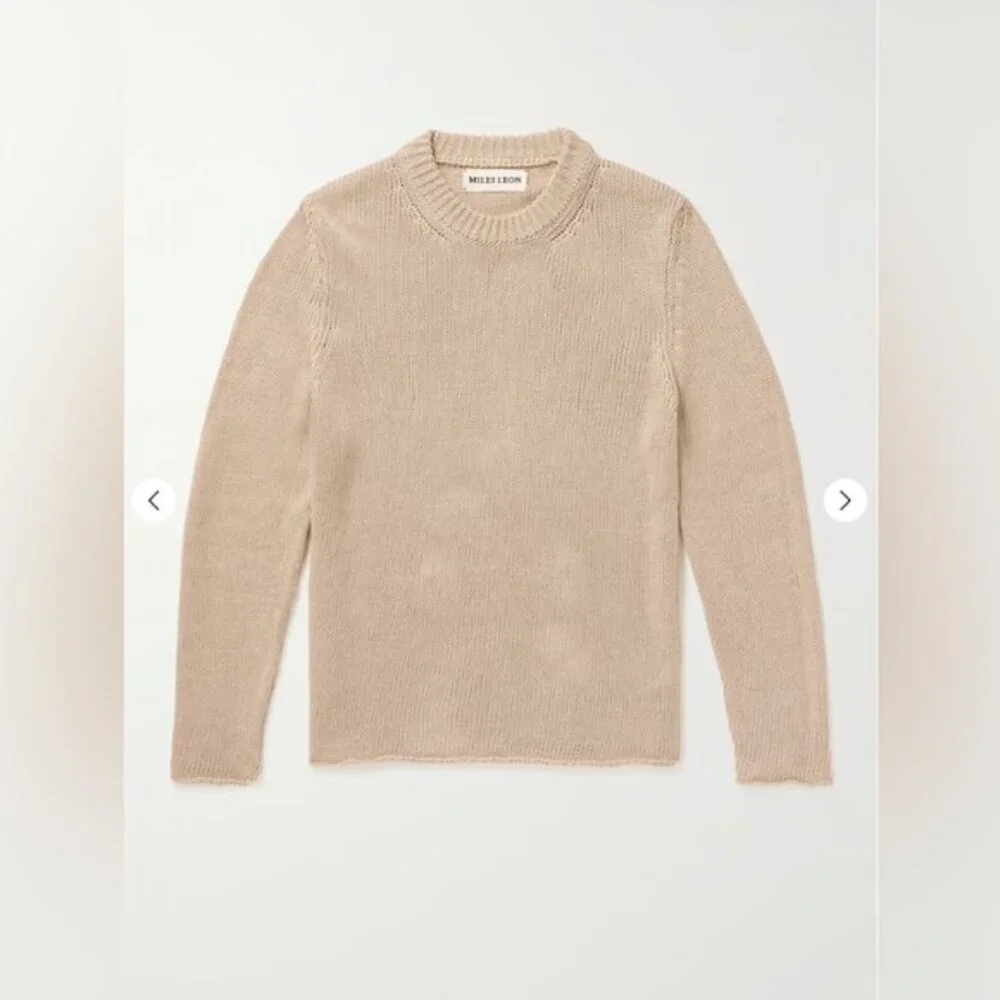 Miles Leon Linen Cotton-Blend‎ Sweater Men’s XL Mushroom Tan